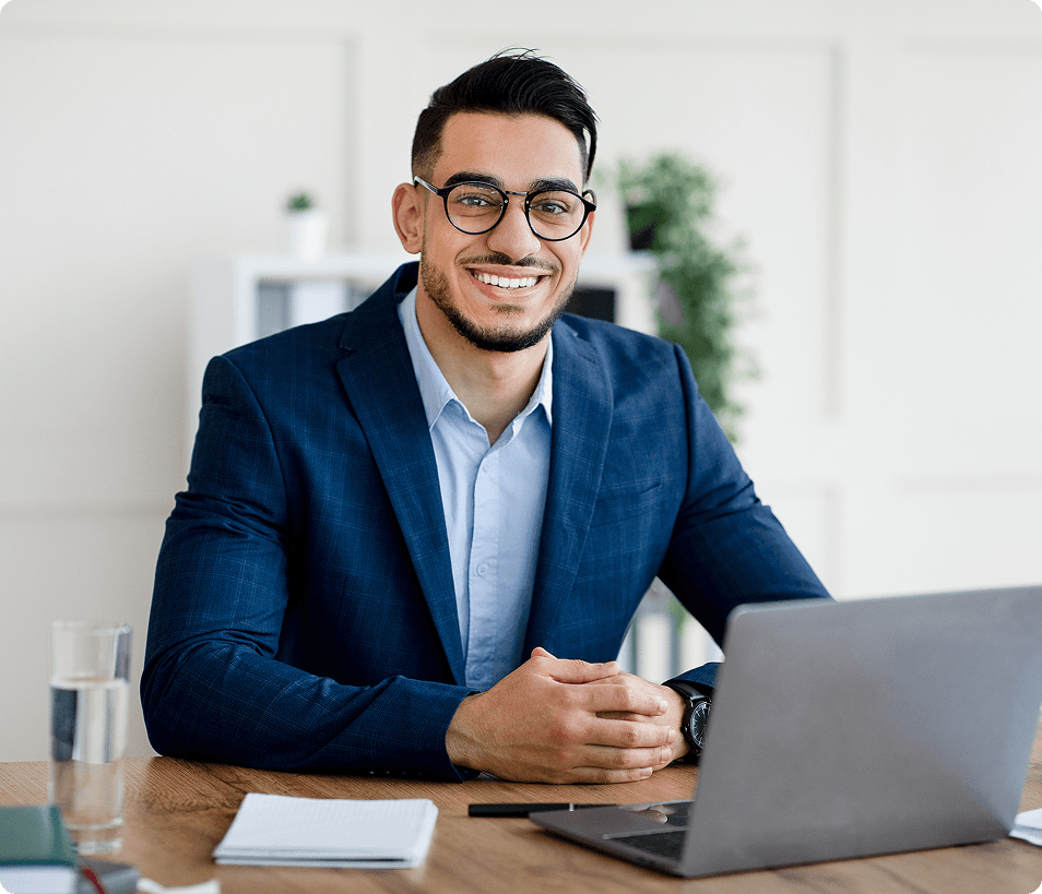 Male Medicare agent at a desk