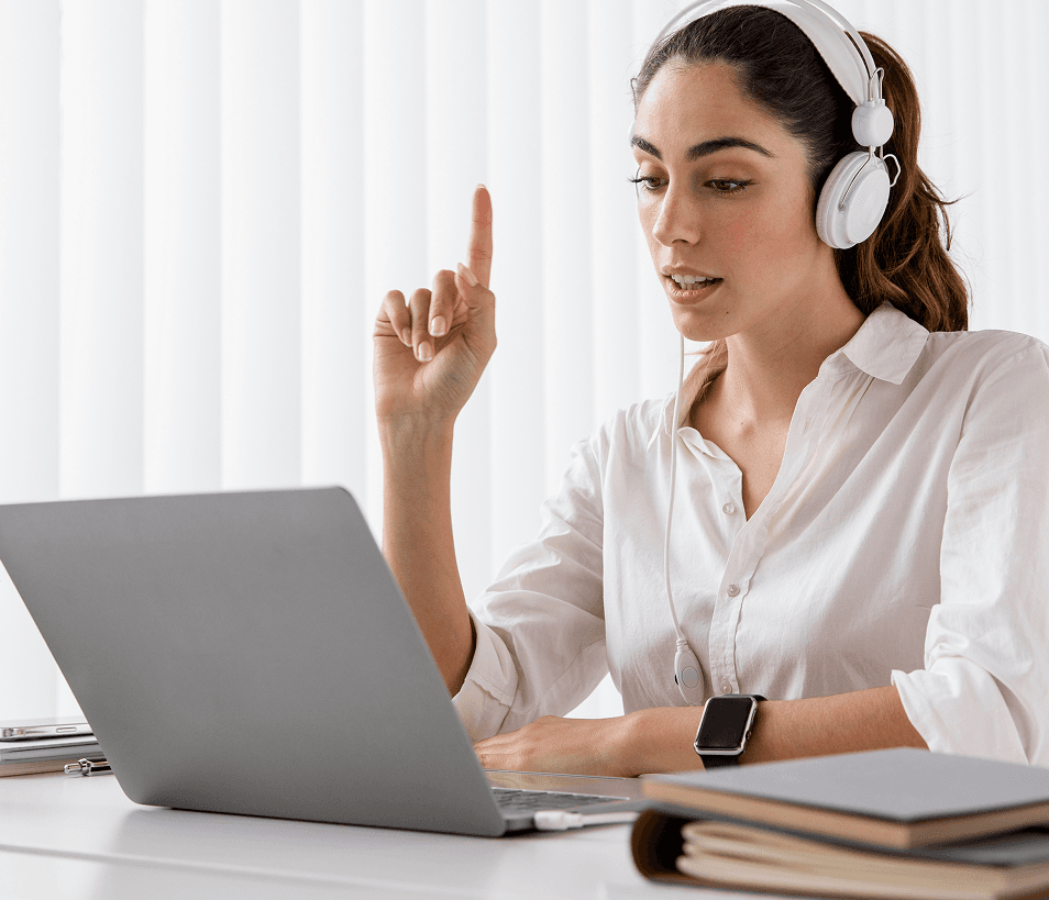 Woman on a laptop call